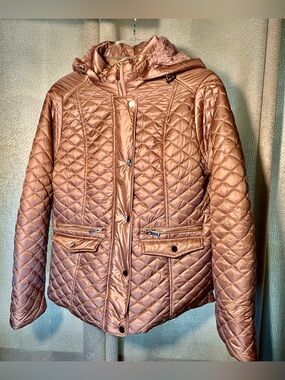 Sweet Look Women's Rose Gold Light Quilted Puffer Jacket - NWT Taupe w Gold Sz L